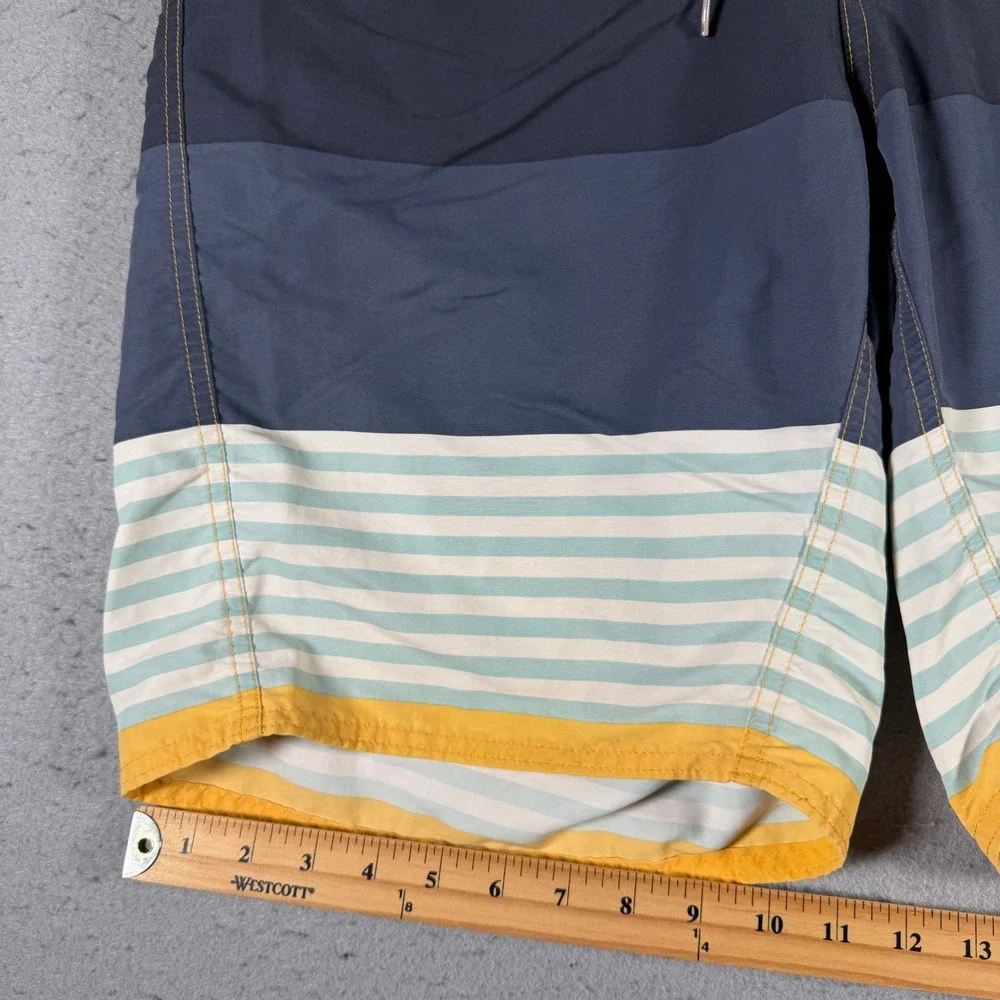 Patagonia Mens Striped Board Shorts Size 34 Yellow Navy Blue‎ Swim Trunks 86556